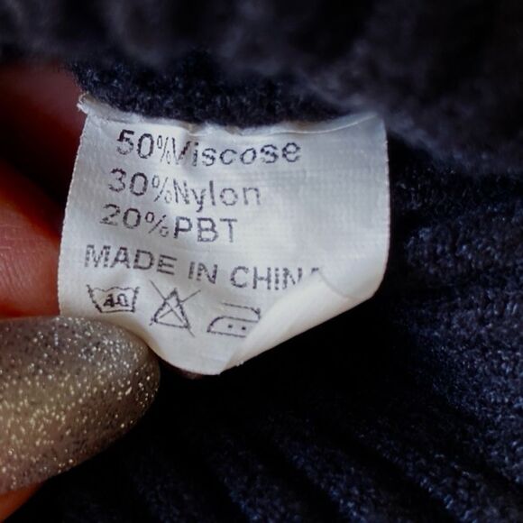 Sweater Dress Ribbed Knit Crewneck Belted Side Slits Long Sleeve Black Size M - Picture 10 of 11